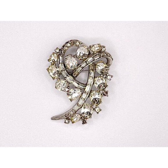 Vtg Rhinestone Brooch Baguette Round Oval Cut Crystals Huge...